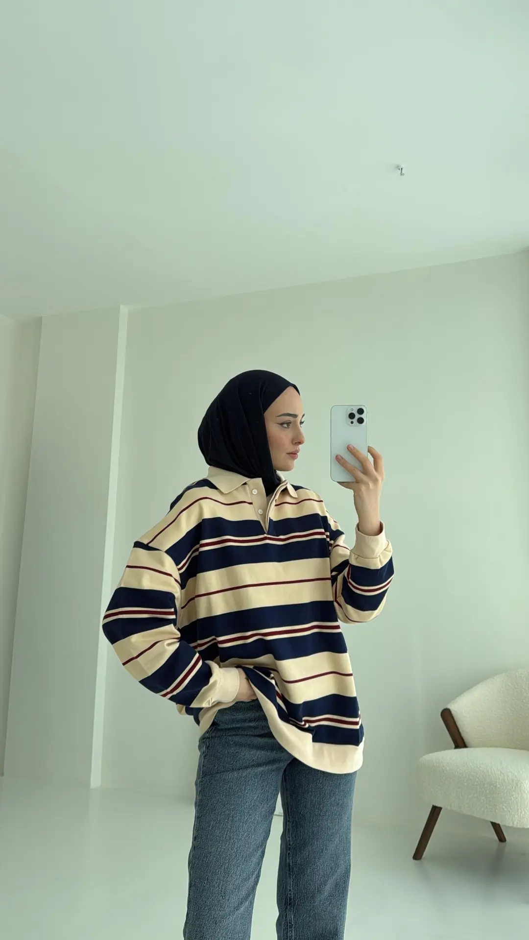 Polo Yaka Lacivert Sweatshirt - Görsel 4