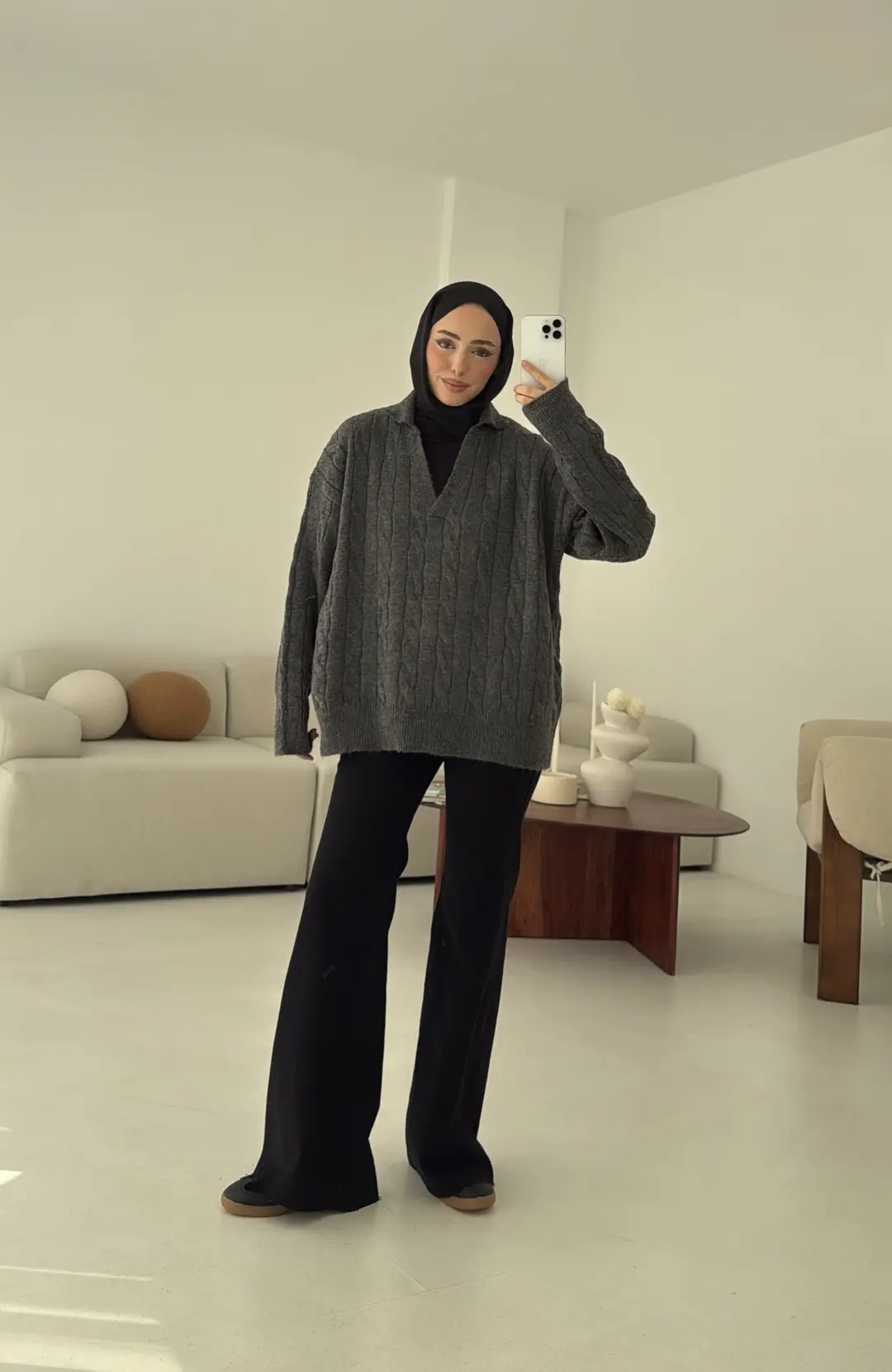 Polo Yaka Örgü Kazak Antrasit - Görsel 5