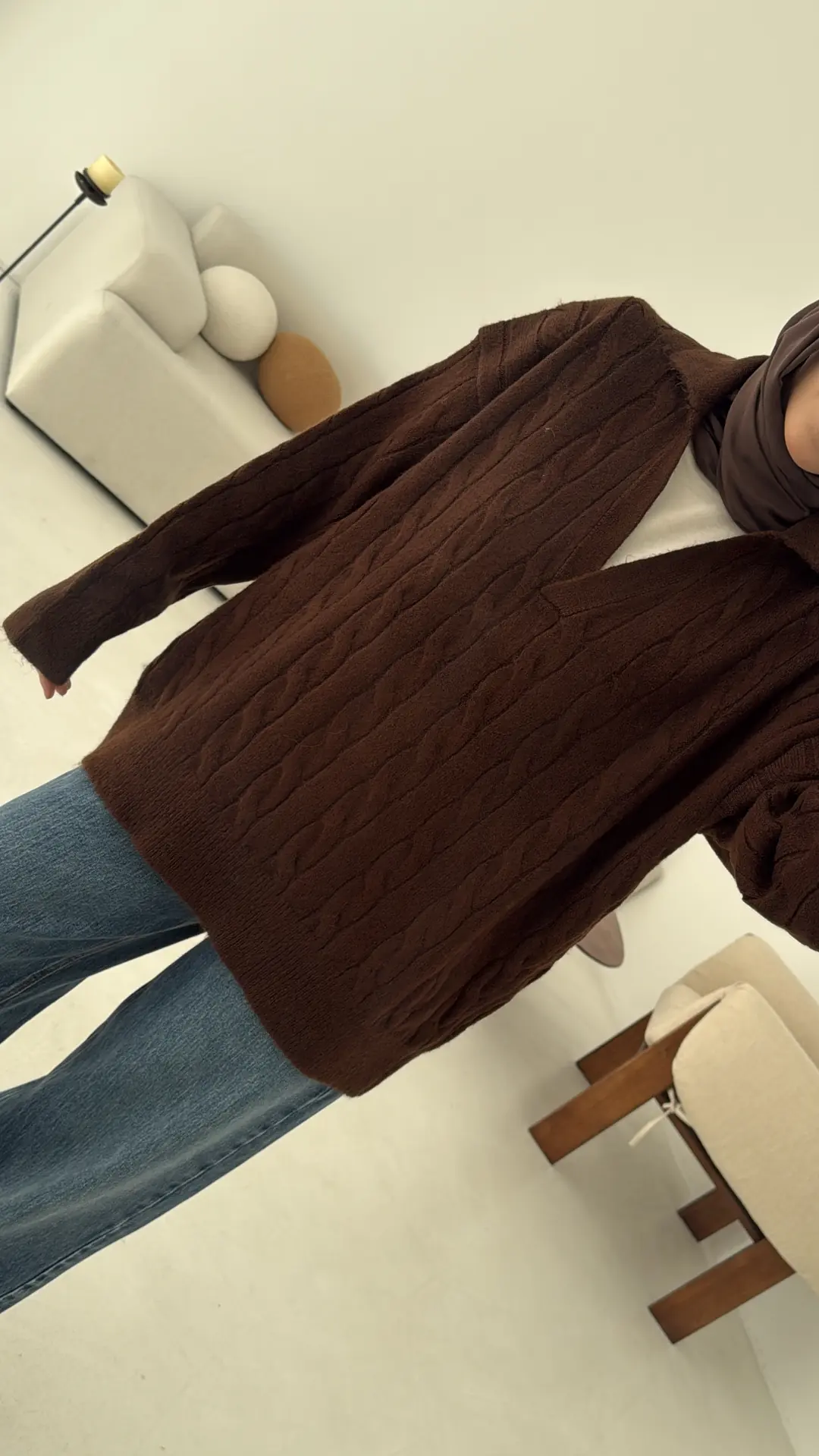 Polo Yaka Örgü Kazak Kahve - Görsel 3