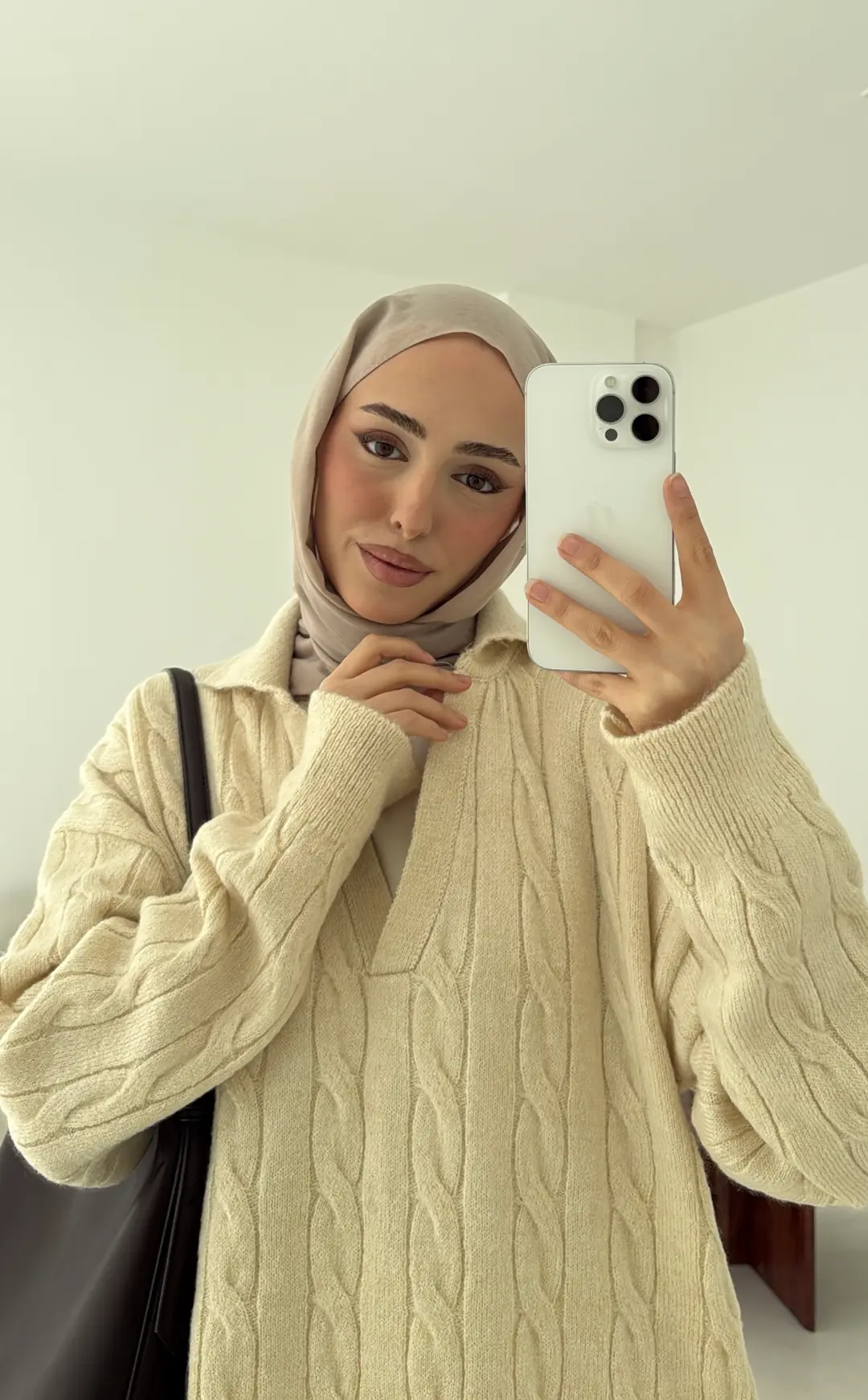 Polo Yaka Örgü Kazak Krem - Görsel 9