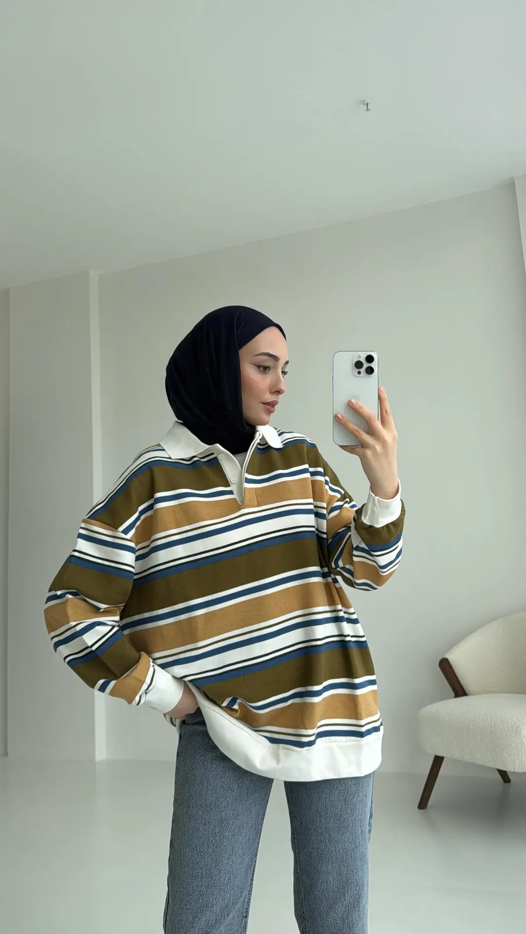 Polo Yaka Yeşil Sweatshirt - Görsel 6