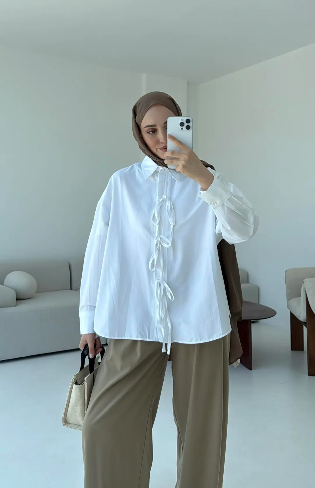 Poplin Baglamlı  Gömlek Beyaz - Görsel 4