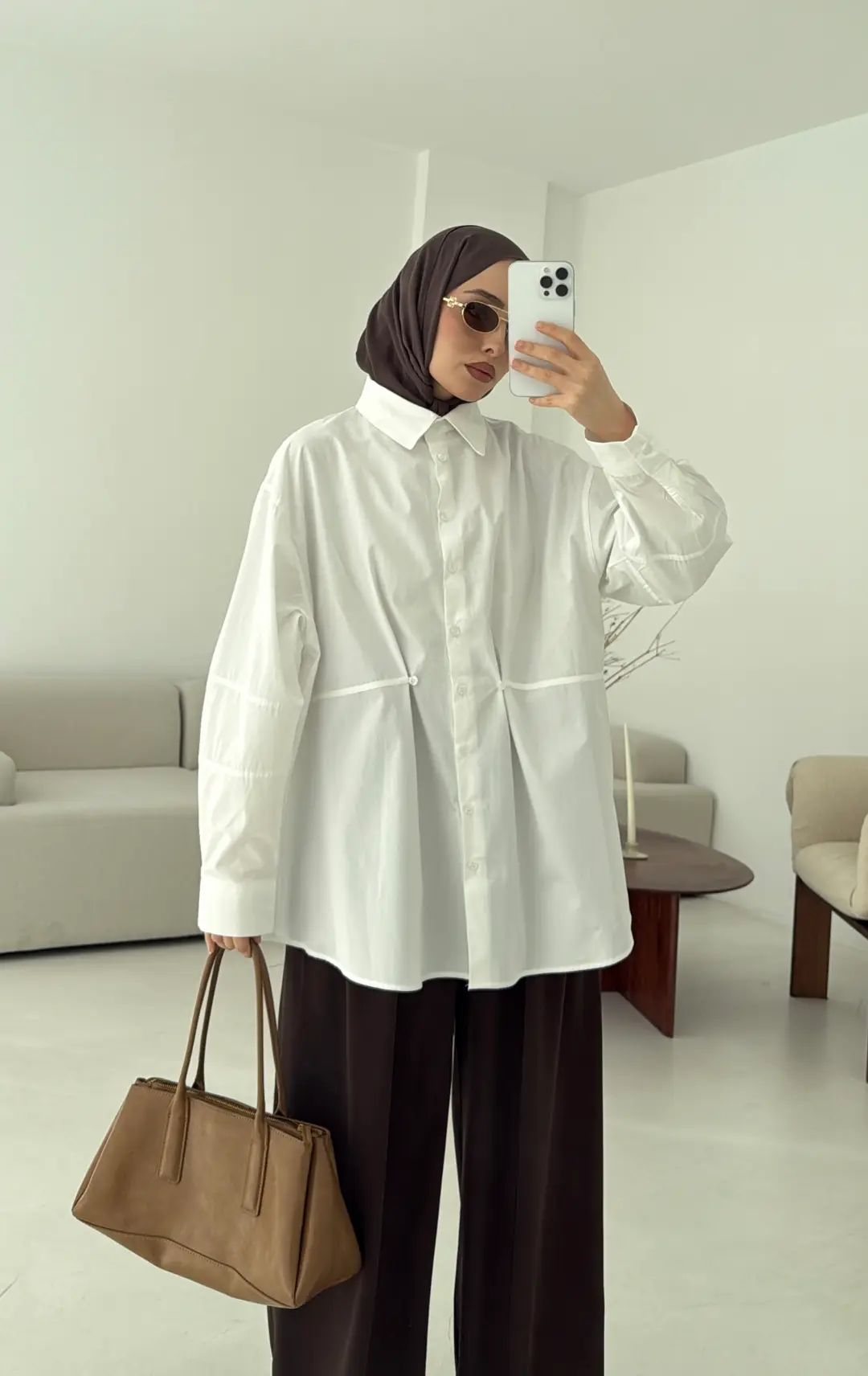 Poplin Düğme Detay Gömlek Beyaz - Görsel 5