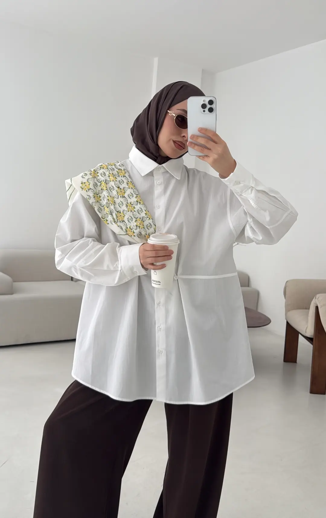 Poplin Düğme Detay Gömlek Beyaz - Görsel 6