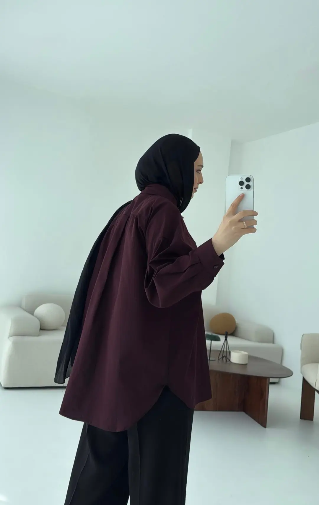 Poplin Oversize Gömlek Bordo - Görsel 4