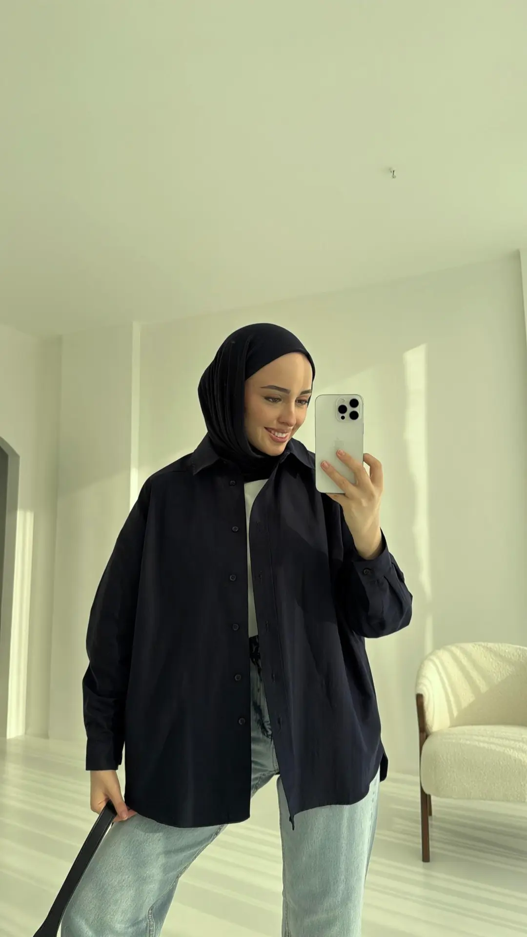 Poplin Oversize Gömlek Lacivert - Görsel 2