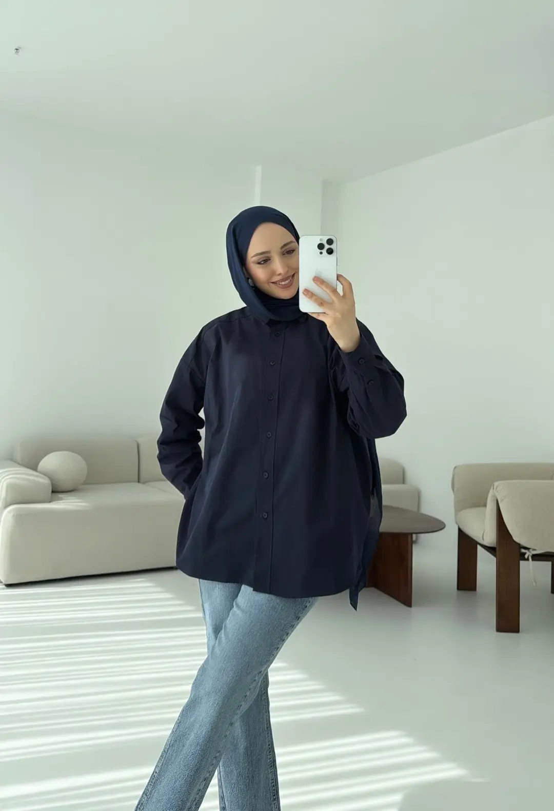 Poplin Oversize Gömlek Lacivert