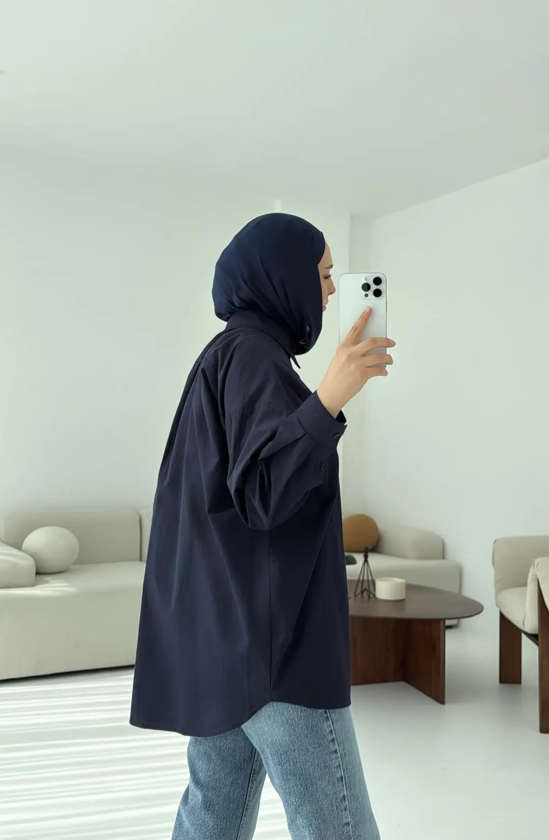 Poplin Oversize Gömlek Lacivert - Görsel 6