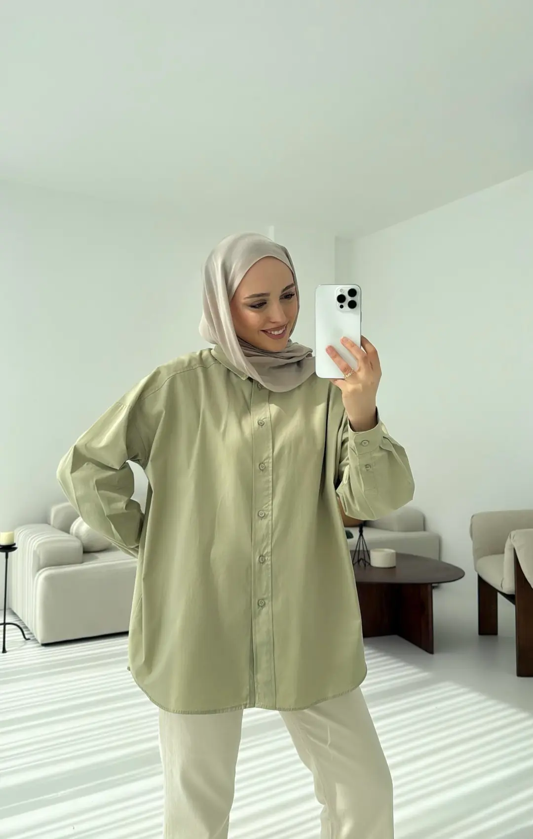 Poplin Oversize Gömlek Mint - Görsel 4