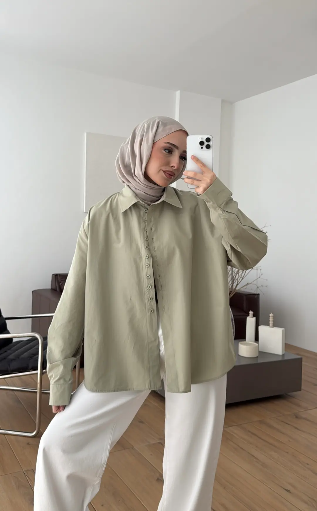 Poplin Sık Düğmeli Gömlek Açık Yeşil - Görsel 10