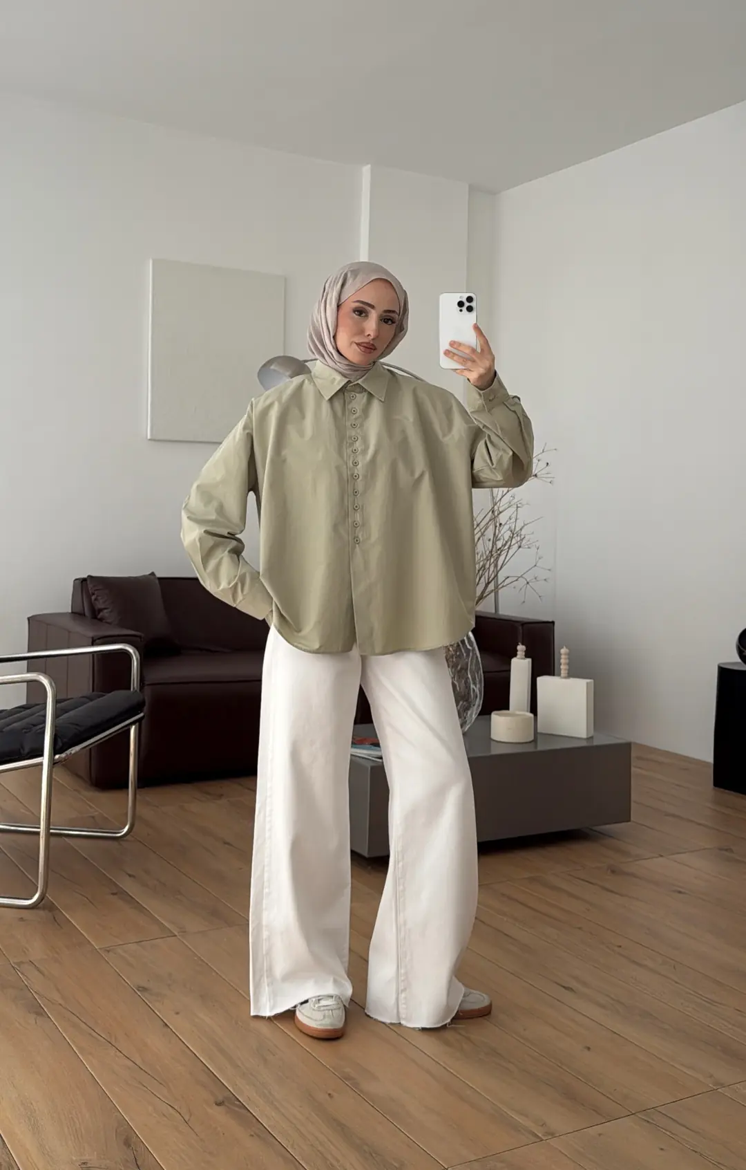 Poplin Sık Düğmeli Gömlek Açık Yeşil - Görsel 4