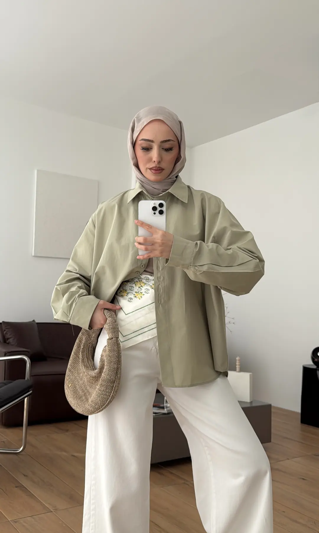 Poplin Sık Düğmeli Gömlek Açık Yeşil - Görsel 5