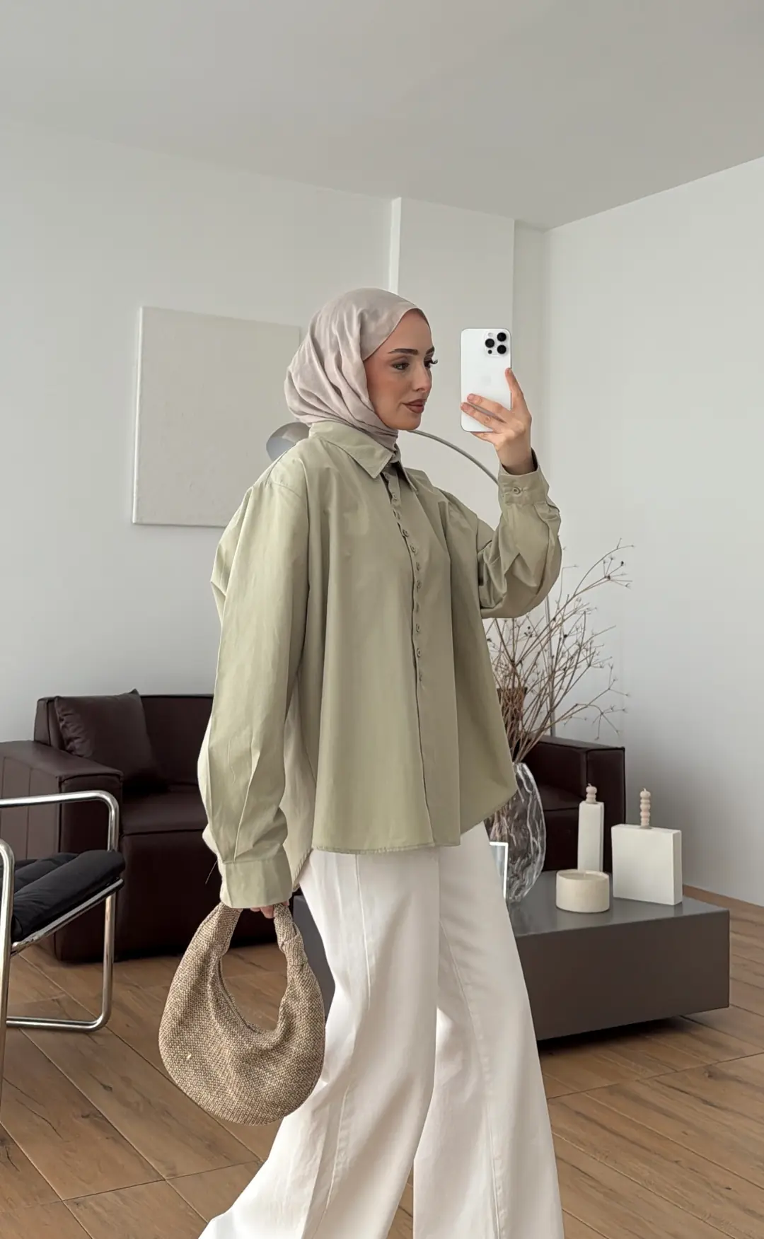 Poplin Sık Düğmeli Gömlek Açık Yeşil - Görsel 6