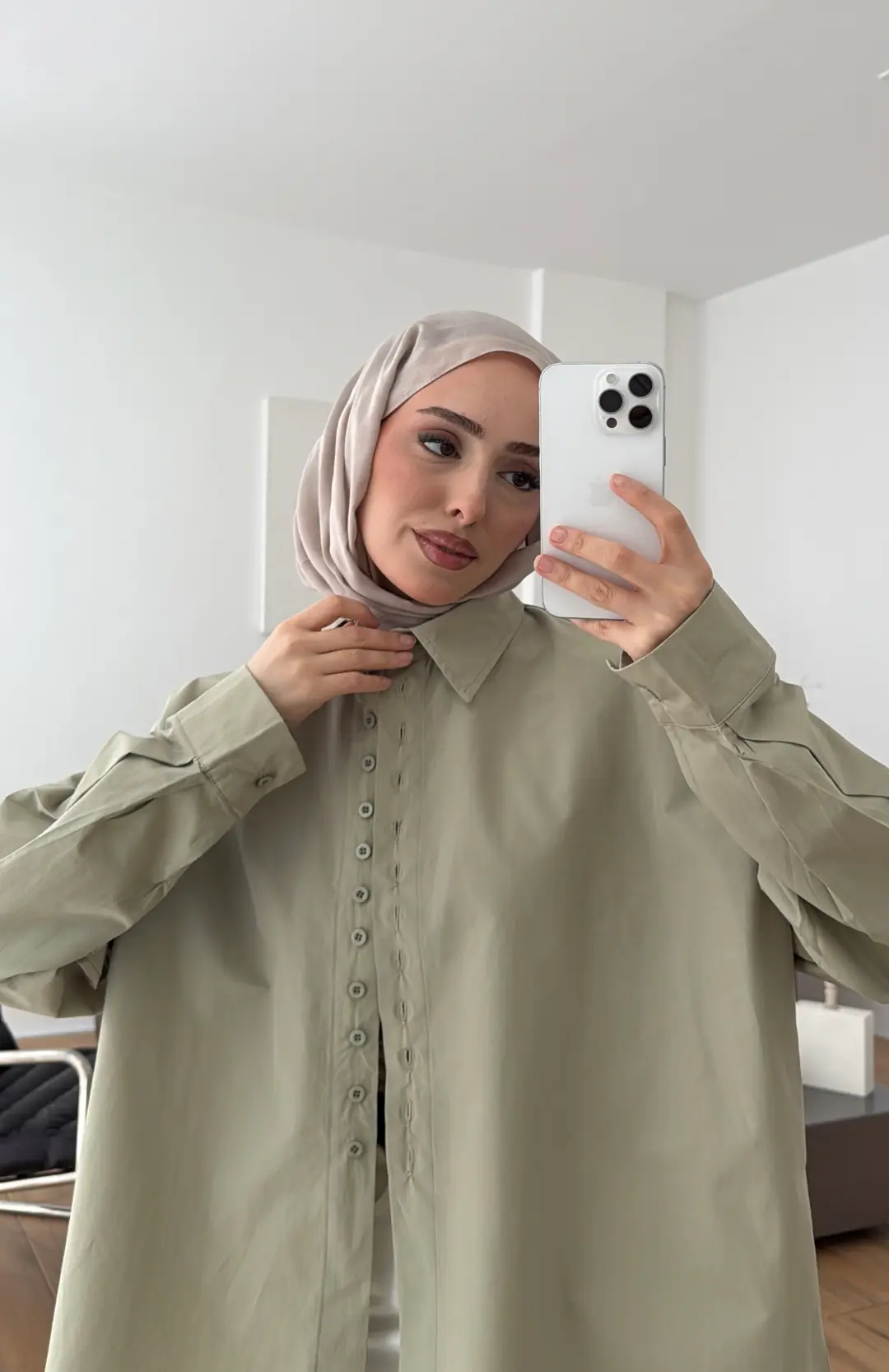 Poplin Sık Düğmeli Gömlek Açık Yeşil - Görsel 7