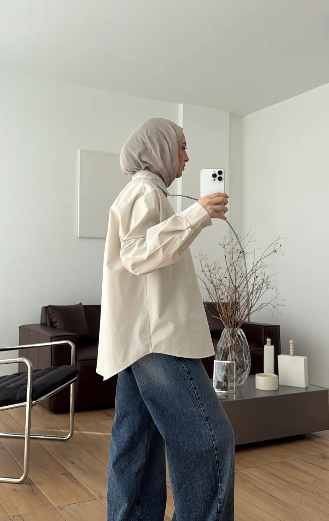 Poplin Sık Düğmeli Gömlek Bej - Görsel 3