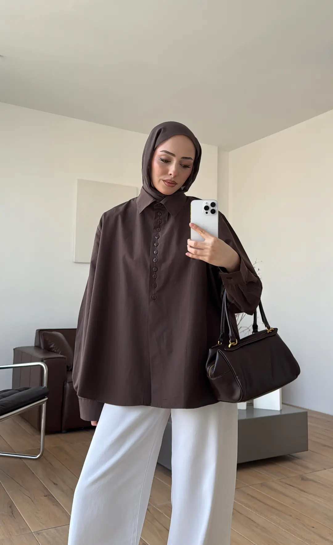 Poplin Sık Düğmeli Gömlek Kahve