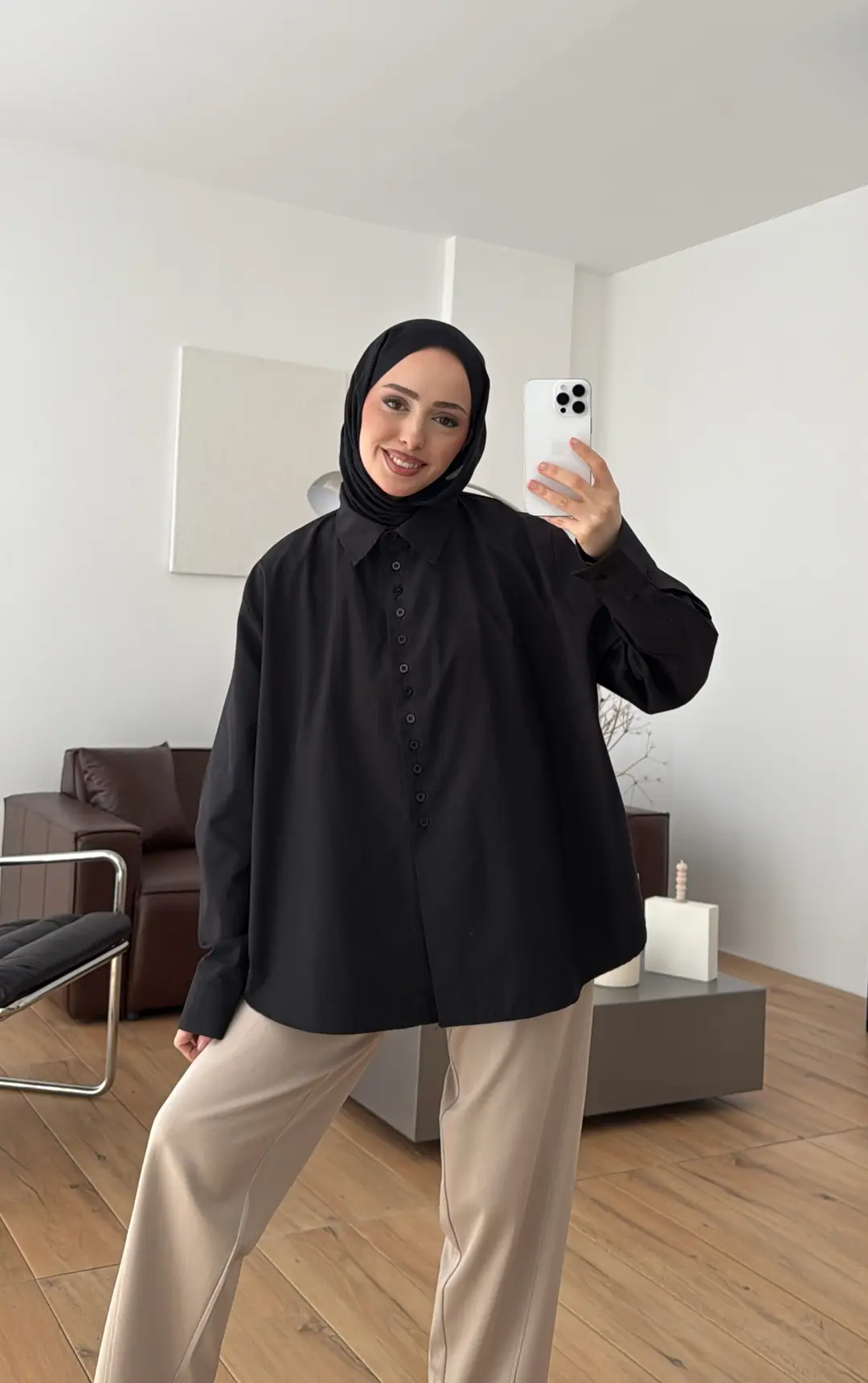 Poplin Sık Düğmeli Gömlek Siyah - Görsel 6