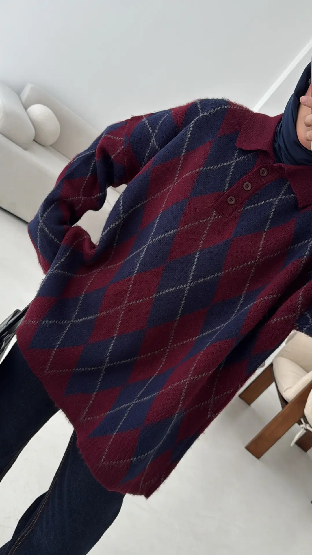 Premium Baklava Desenli Polo Yaka Kazak Lacivert - Görsel 2