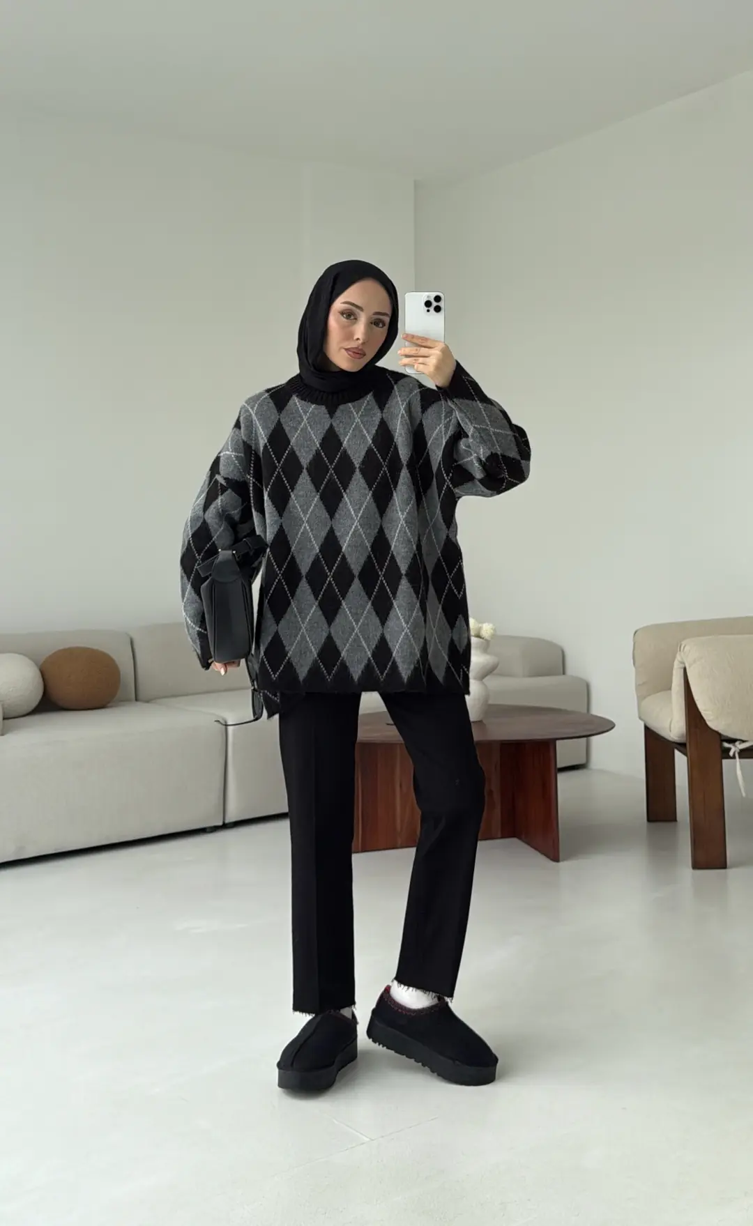 Premium Desenli Kalın Kazak Gri/Siyah - Görsel 4