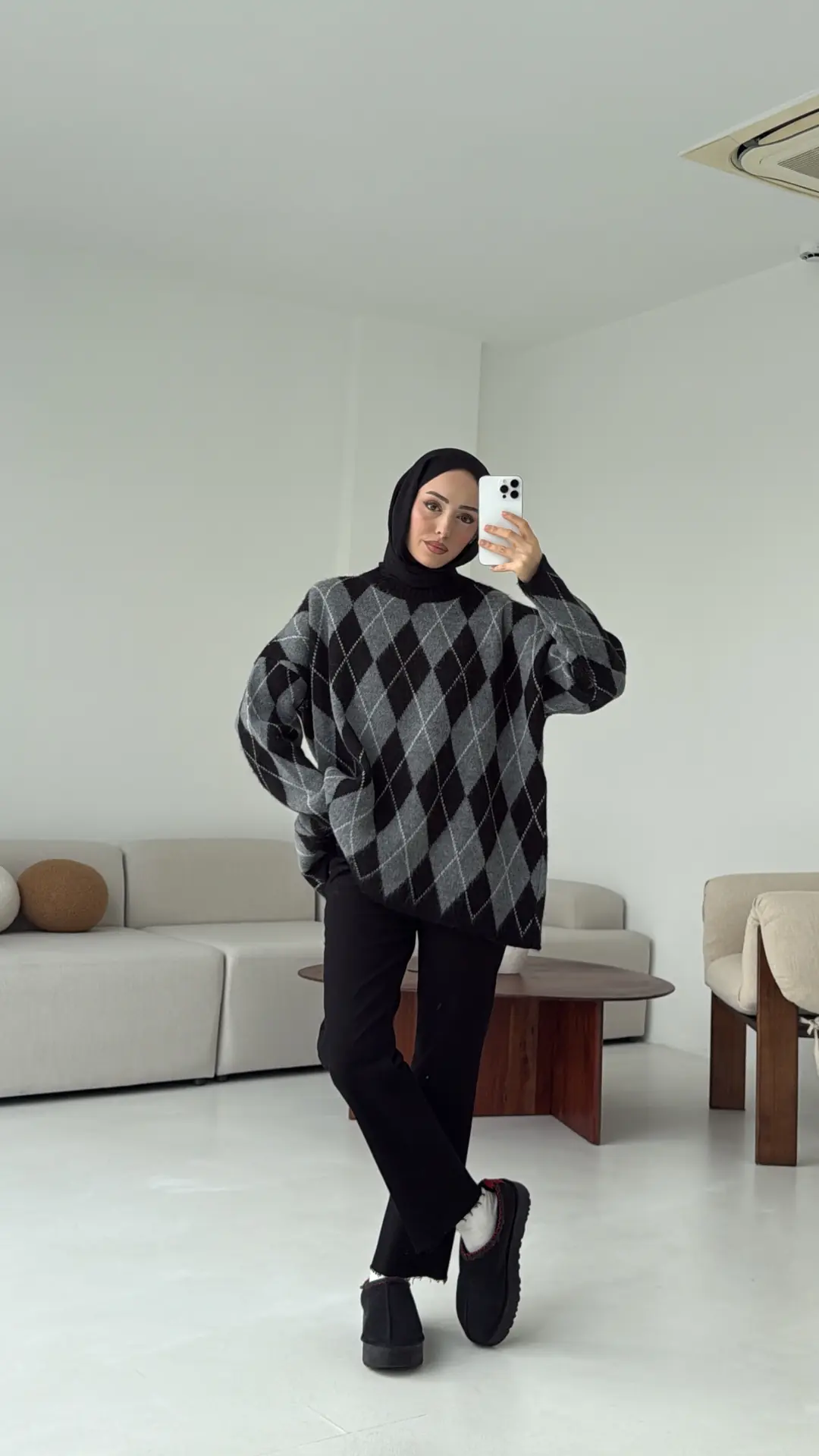 Premium Desenli Kalın Kazak Gri/Siyah - Görsel 7