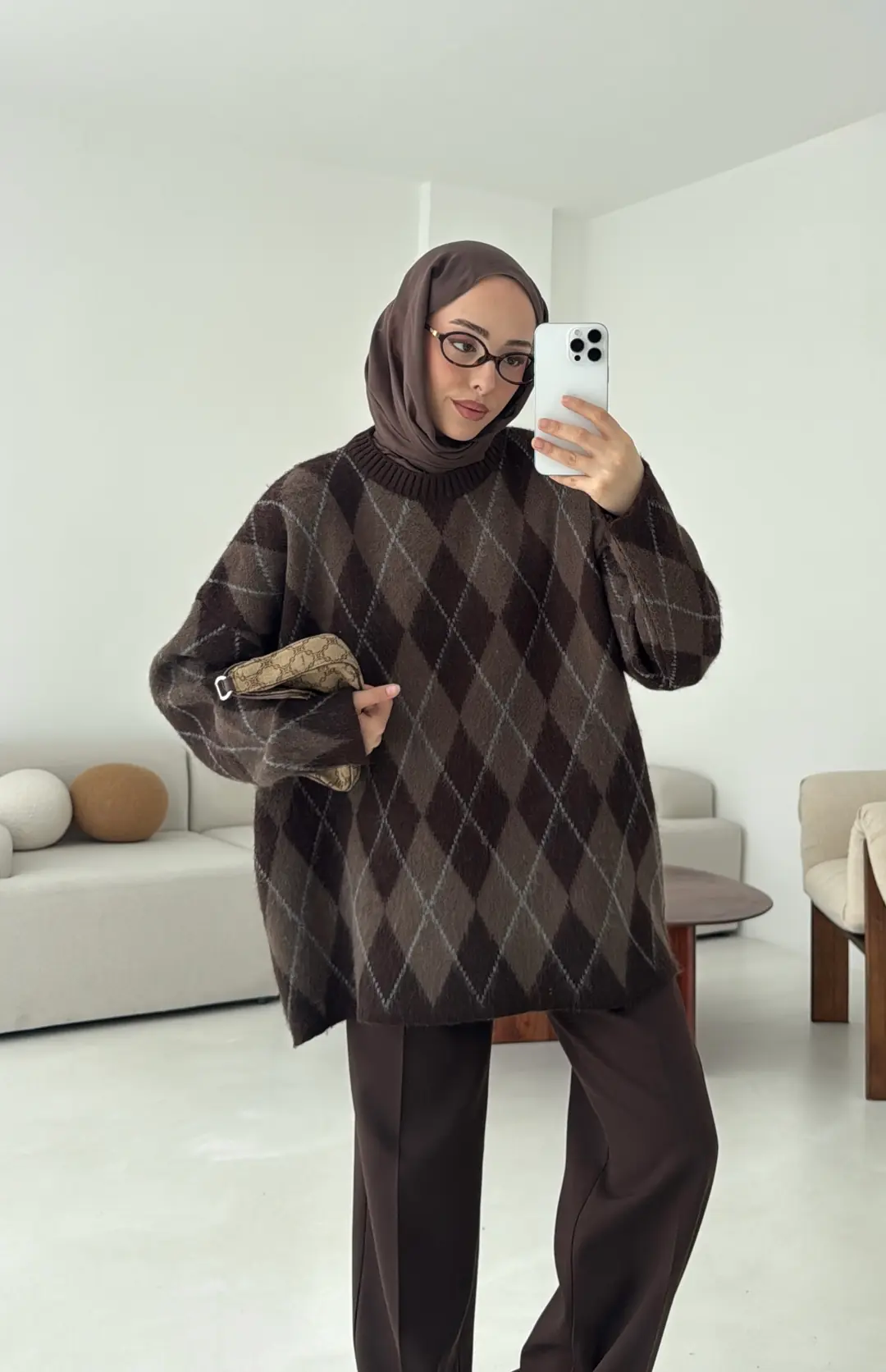 Premium Desenli Kalın Kazak Kahve/Acı Kahve