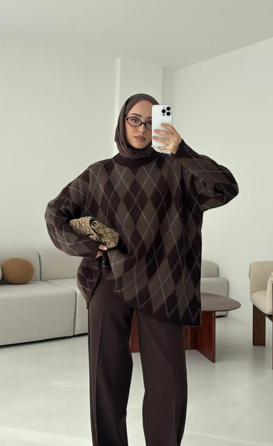 Premium Desenli Kalın Kazak Kahve/Acı Kahve - Görsel 2