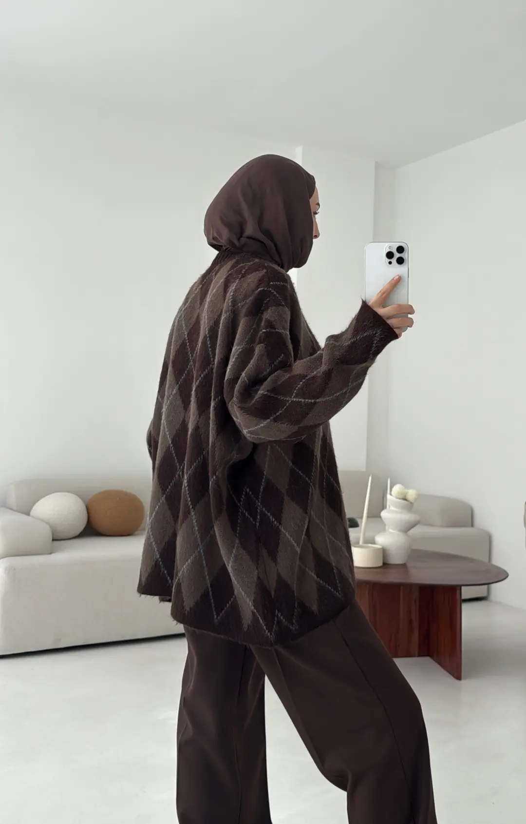 Premium Desenli Kalın Kazak Kahve/Acı Kahve - Görsel 3