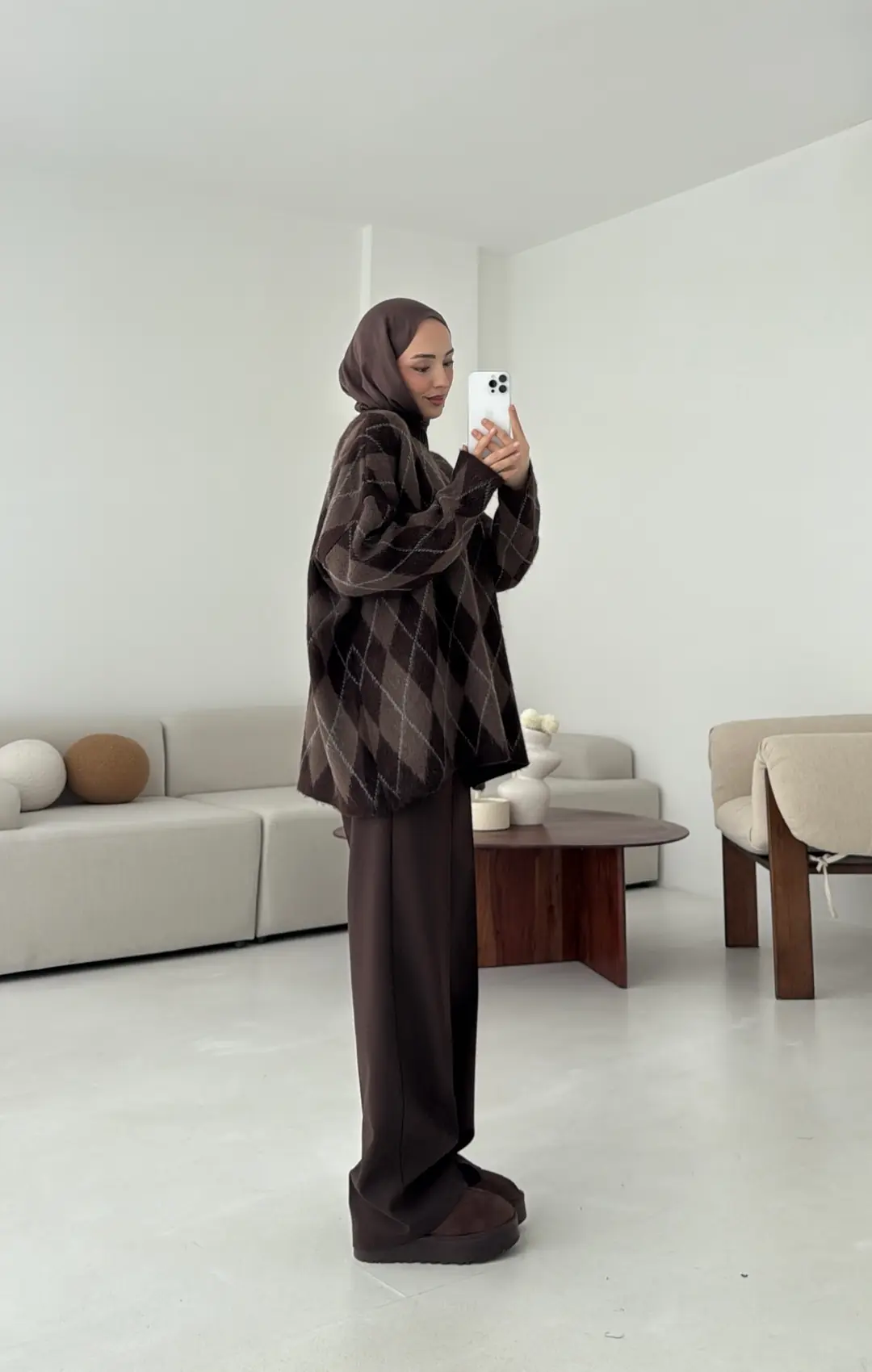 Premium Desenli Kalın Kazak Kahve/Acı Kahve - Görsel 4