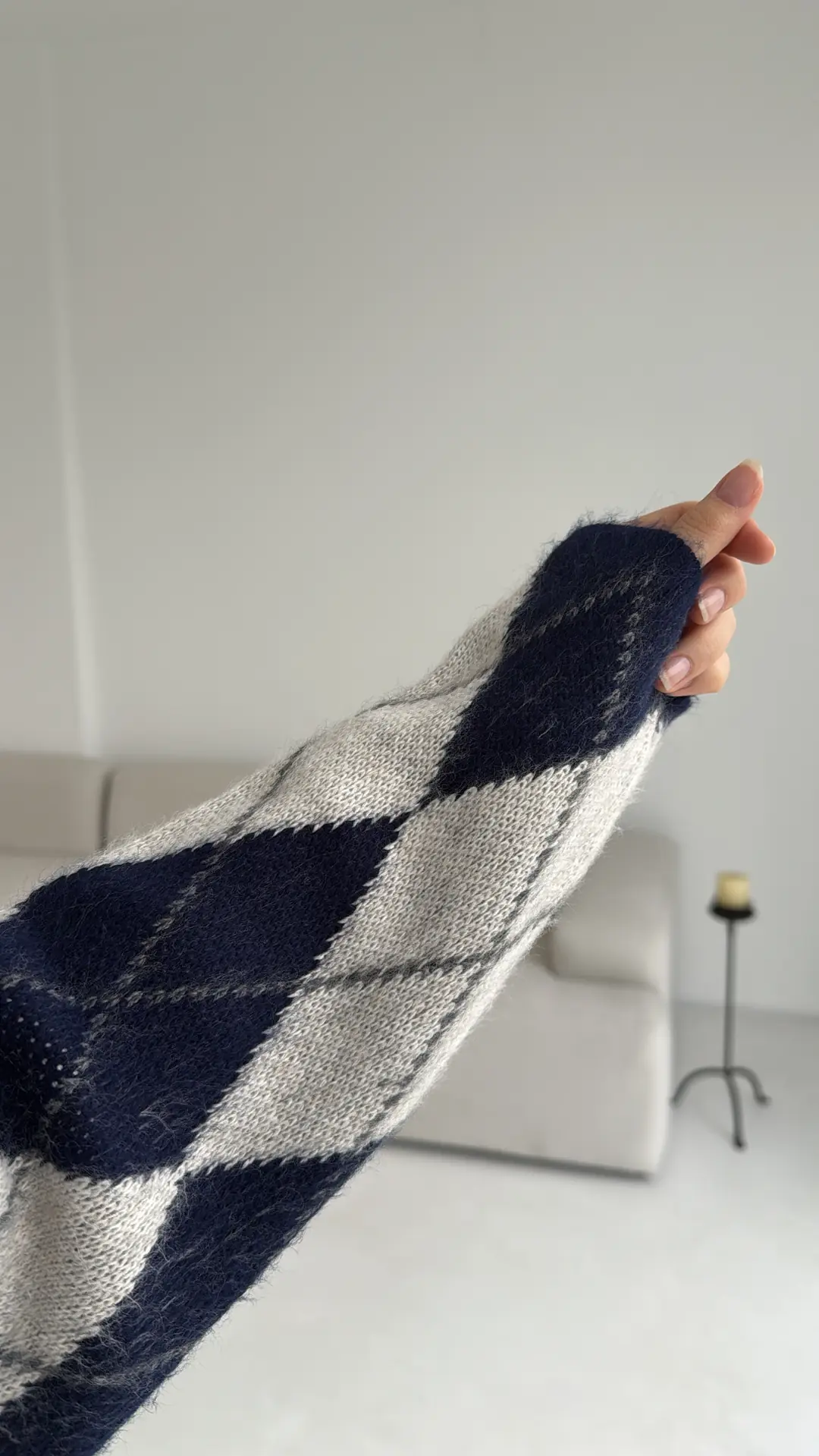 Premium Desenli Kalın Kazak Krem/Lacivert - Görsel 4