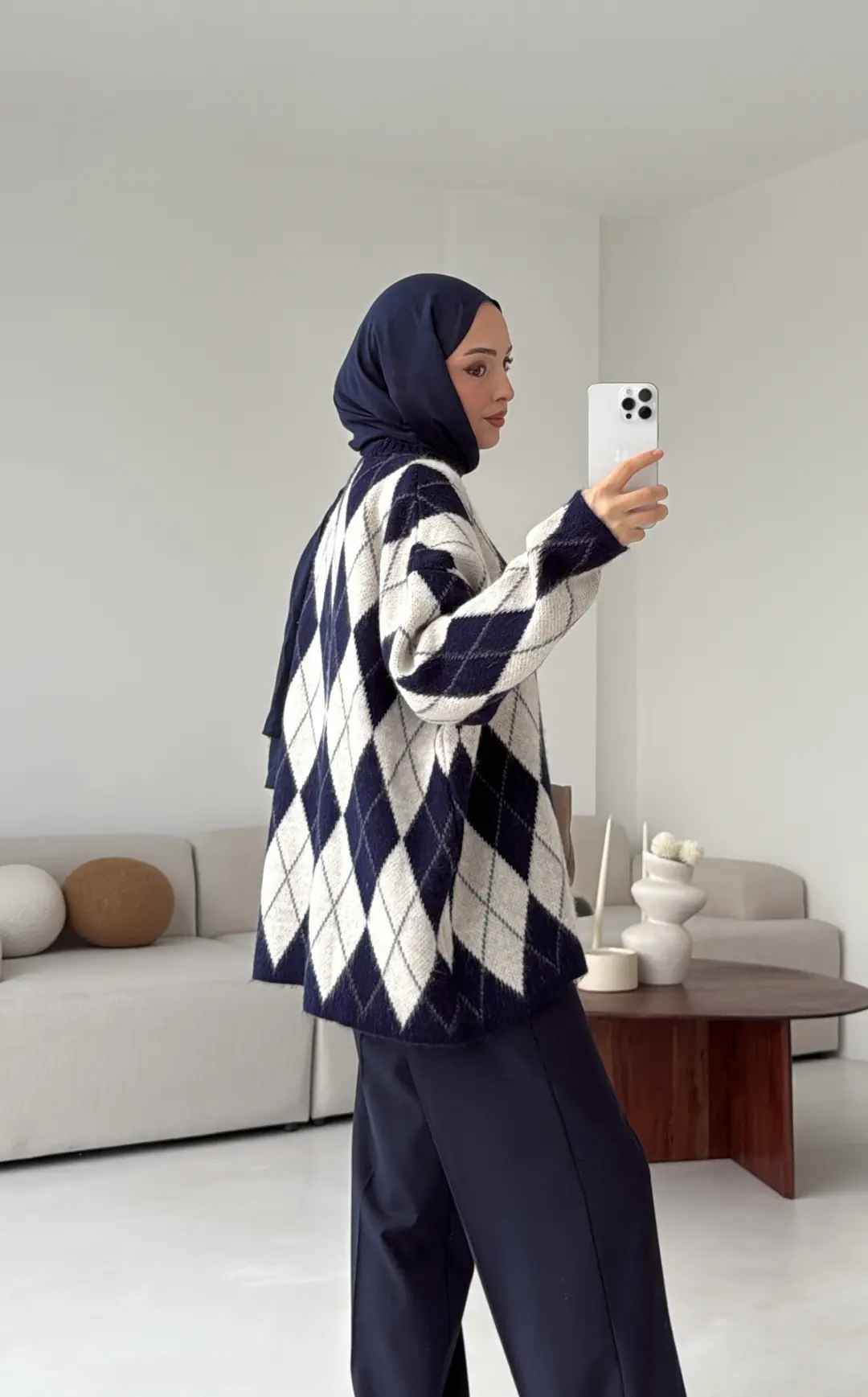 Premium Desenli Kalın Kazak Krem/Lacivert - Görsel 7