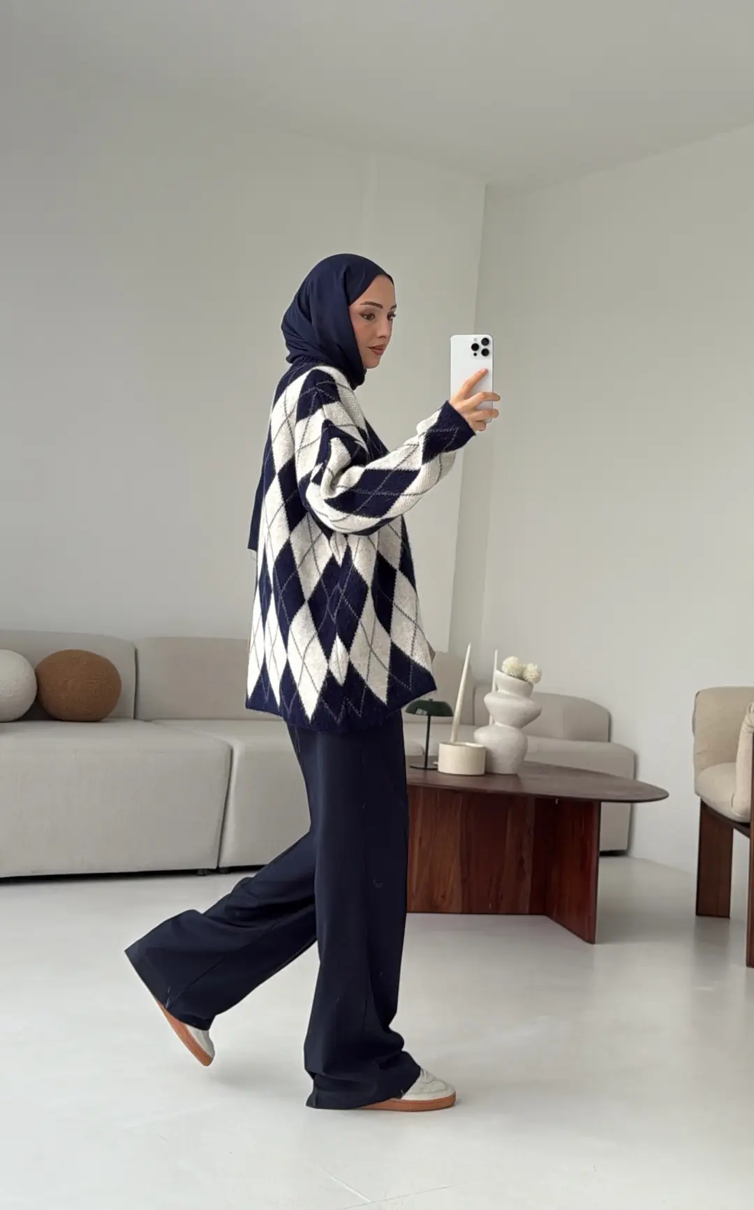 Premium Desenli Kalın Kazak Krem/Lacivert - Görsel 9