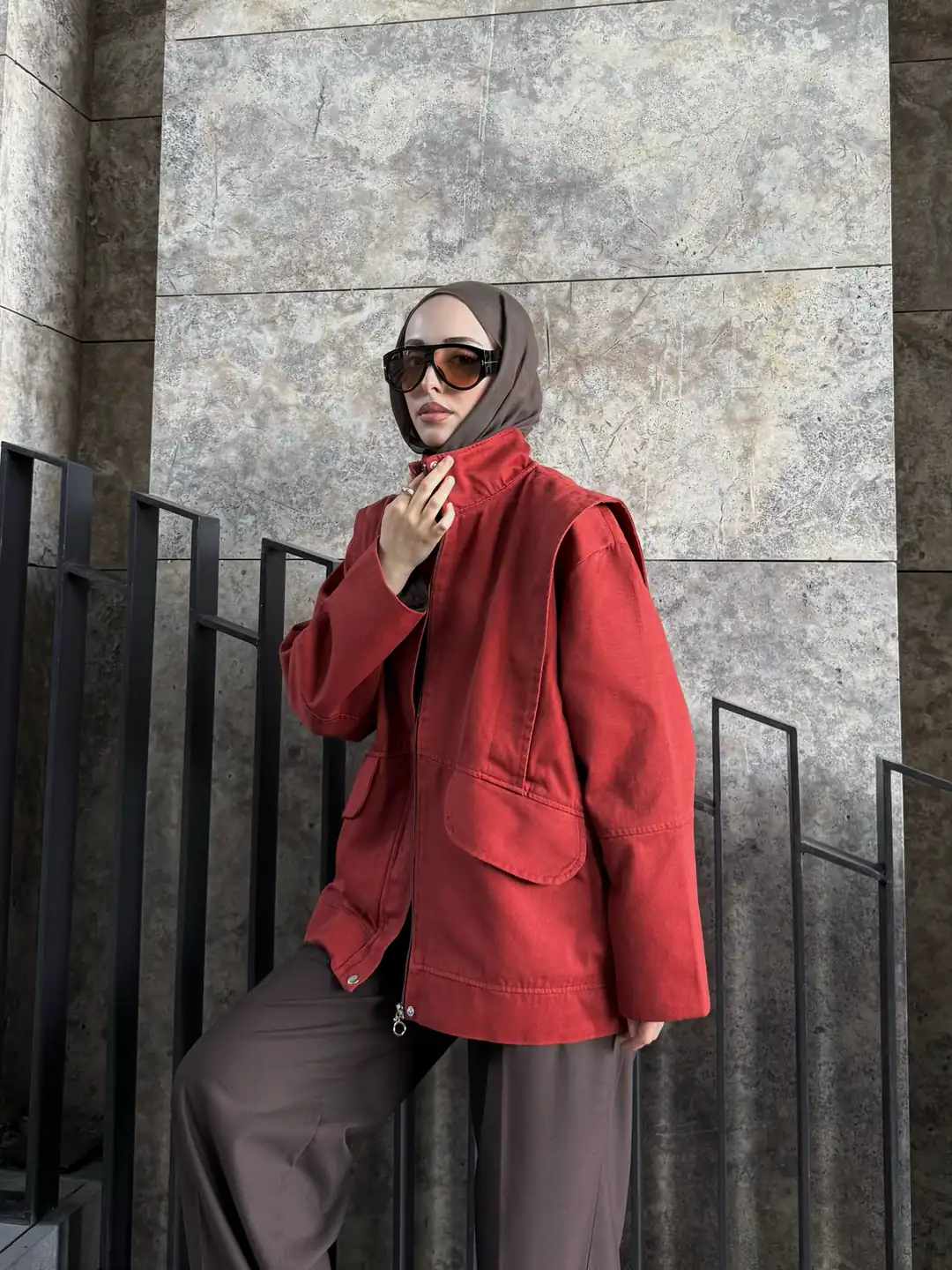 Premium Gabardin Tasarım Ceket Kiremit - Görsel 2