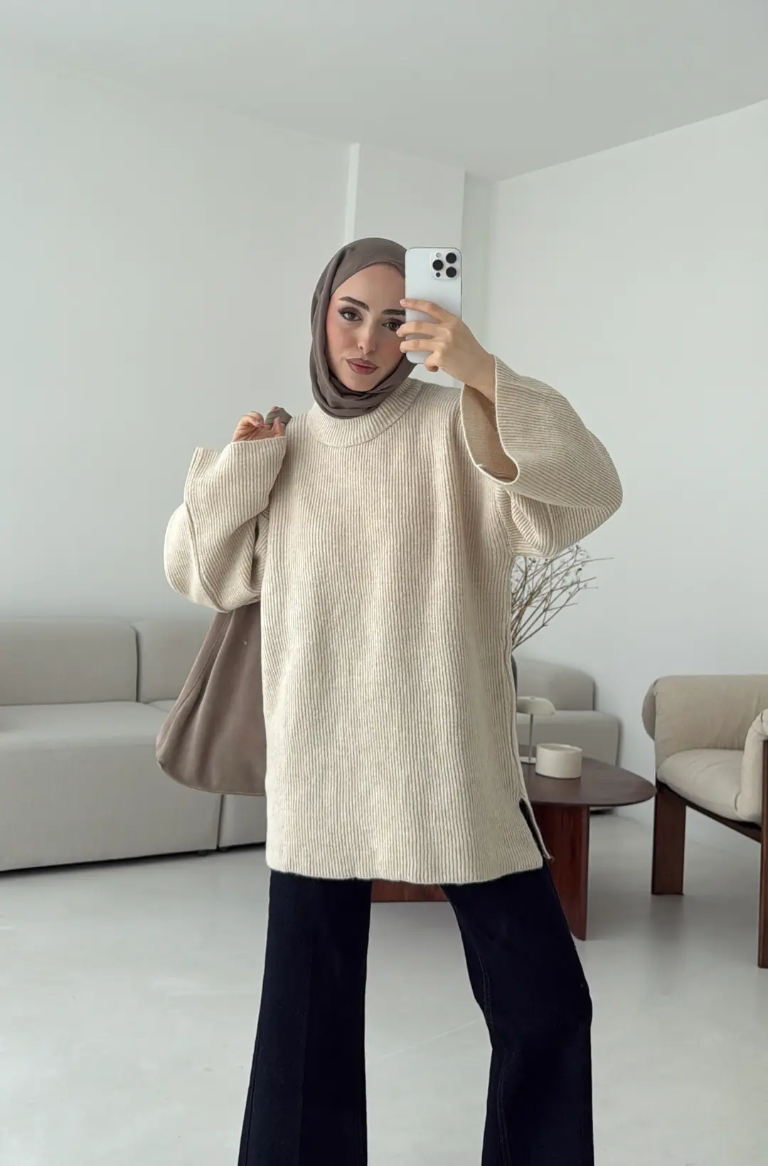 Premium Kalın Fitilli Kazak Bej - Görsel 2