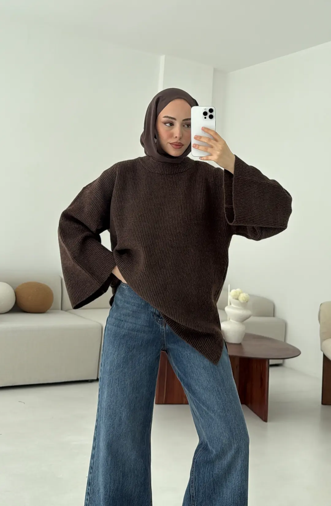 Premium Kalın Fitilli Kazak Kahve - Görsel 3