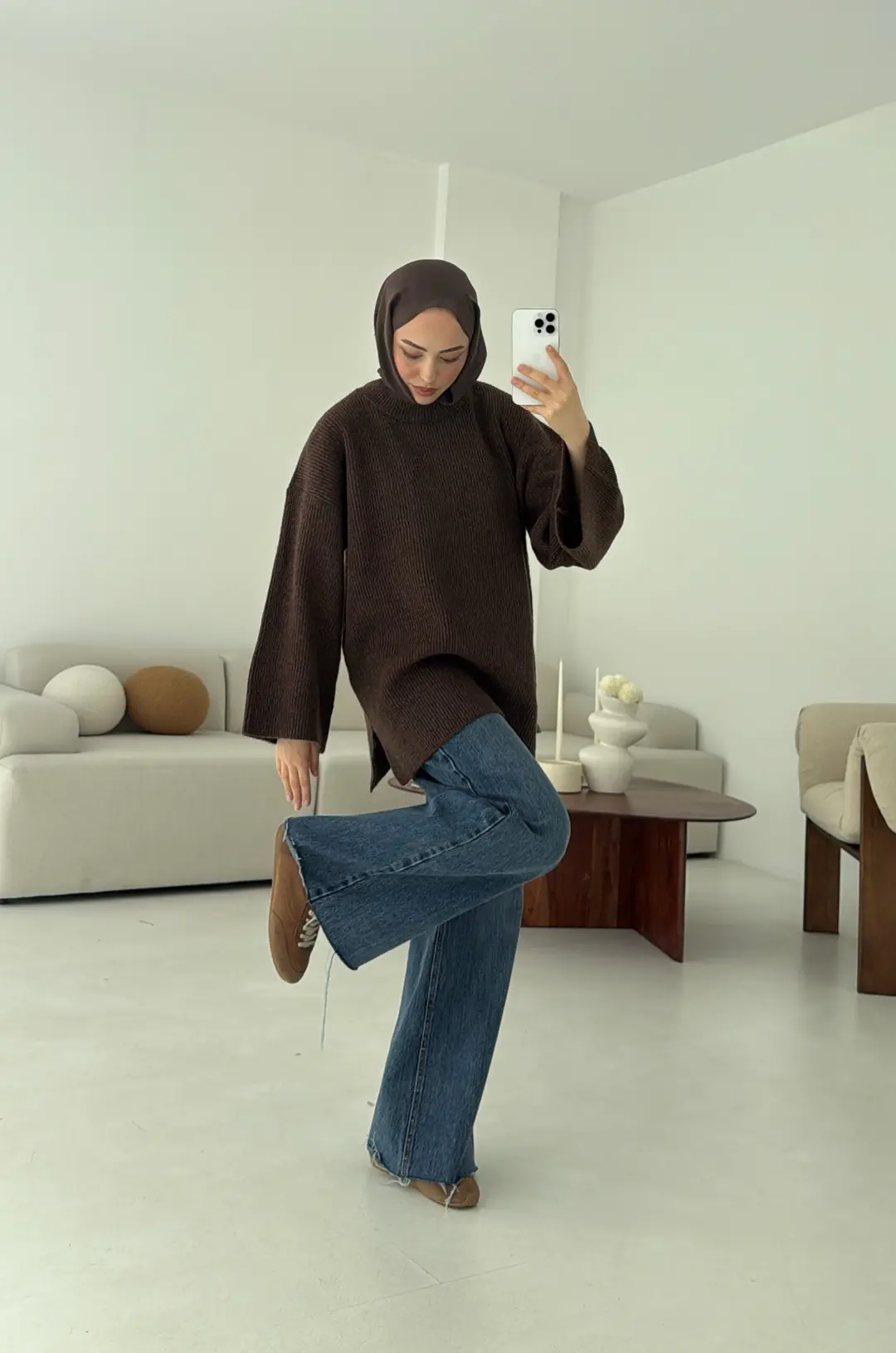 Premium Kalın Fitilli Kazak Kahve - Görsel 4