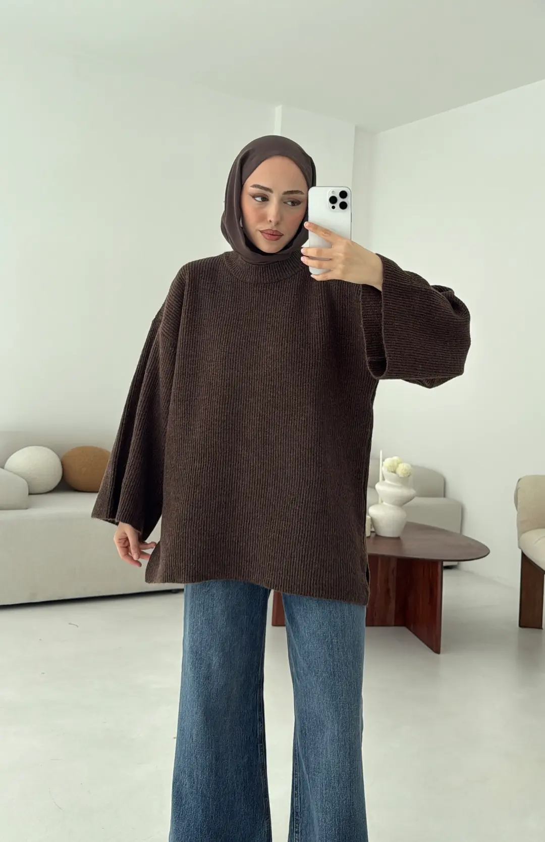 Premium Kalın Fitilli Kazak Kahve - Görsel 7