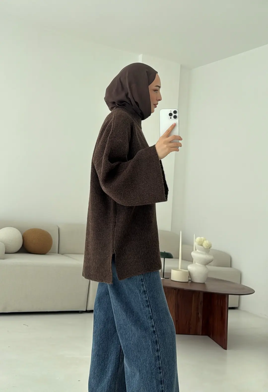 Premium Kalın Fitilli Kazak Kahve - Görsel 8