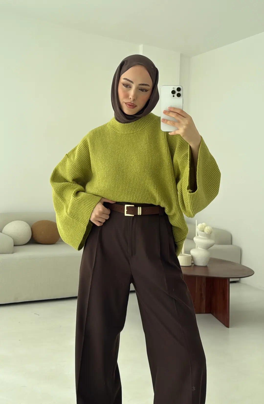 Premium Kalın Fitilli Kazak Olive - Görsel 2