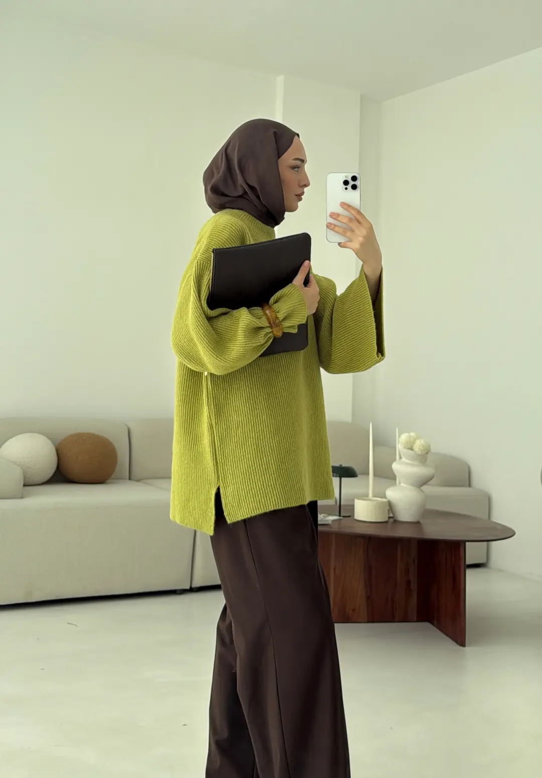 Premium Kalın Fitilli Kazak Olive - Görsel 5