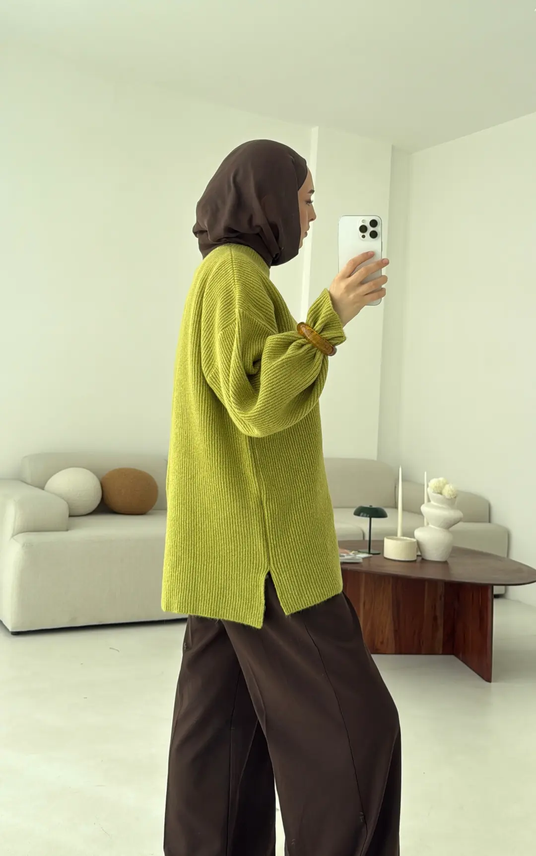 Premium Kalın Fitilli Kazak Olive - Görsel 7