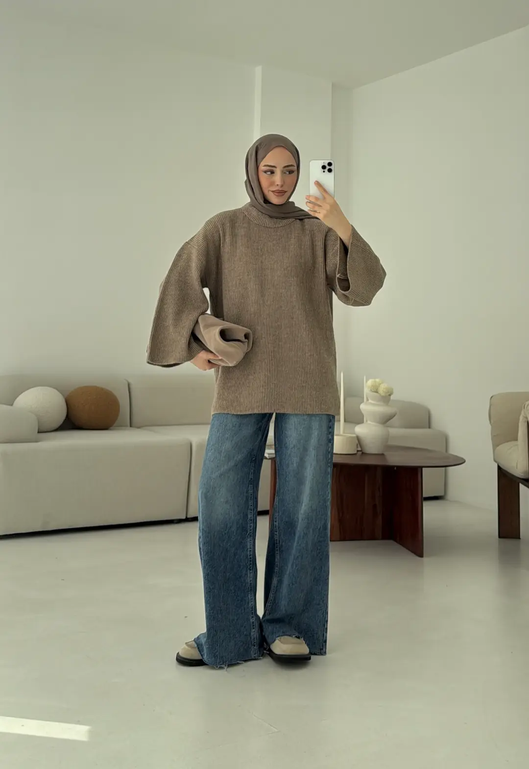 Premium Kalın Fitilli Kazak Vizon - Görsel 2