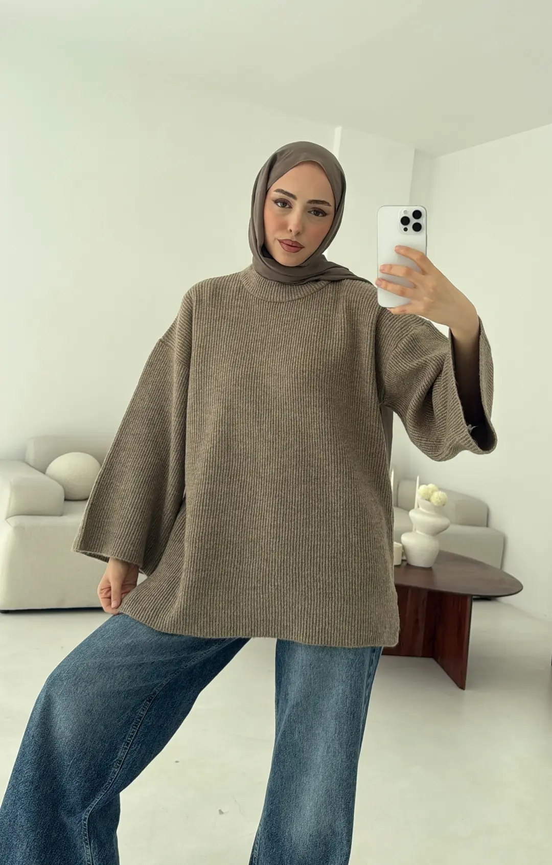 Premium Kalın Fitilli Kazak Vizon - Görsel 4