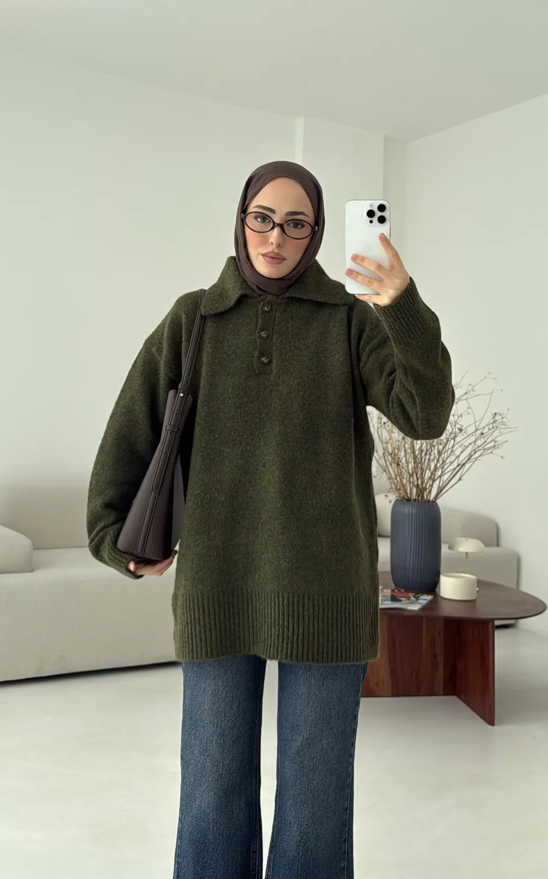 Premium Kalın Yakalı Kazak Haki - Görsel 6