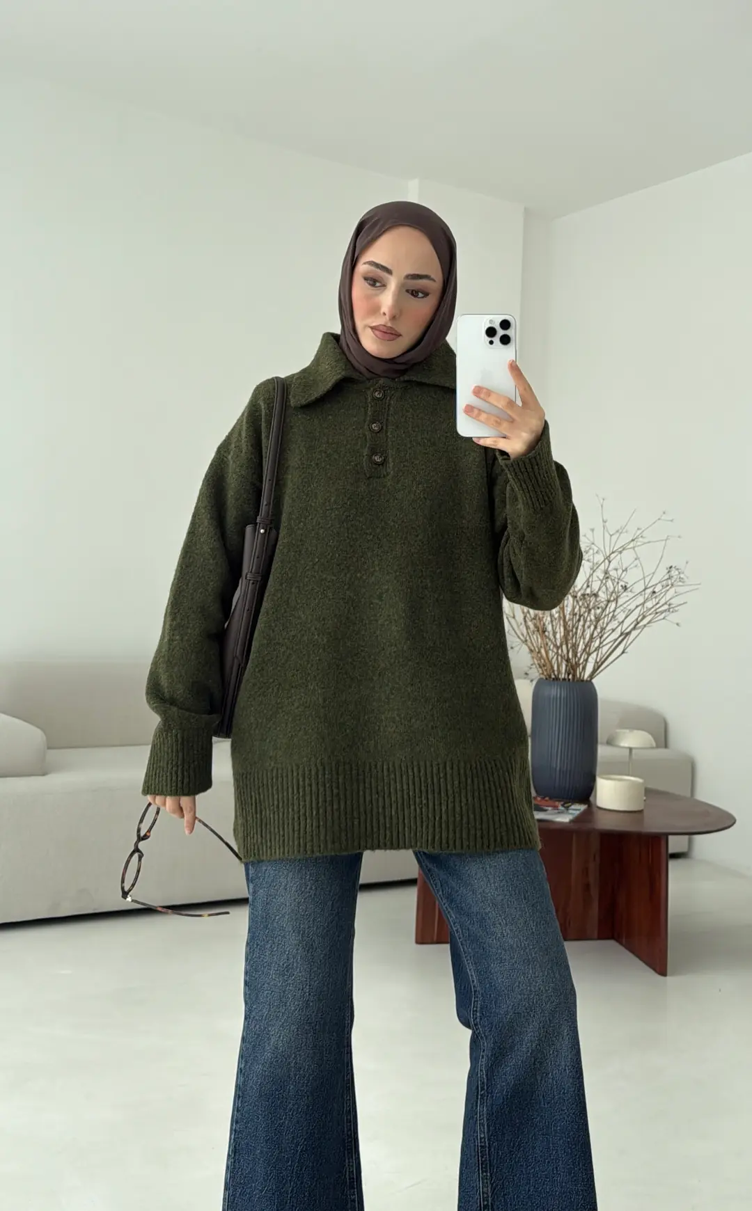 Premium Kalın Yakalı Kazak Haki - Görsel 9