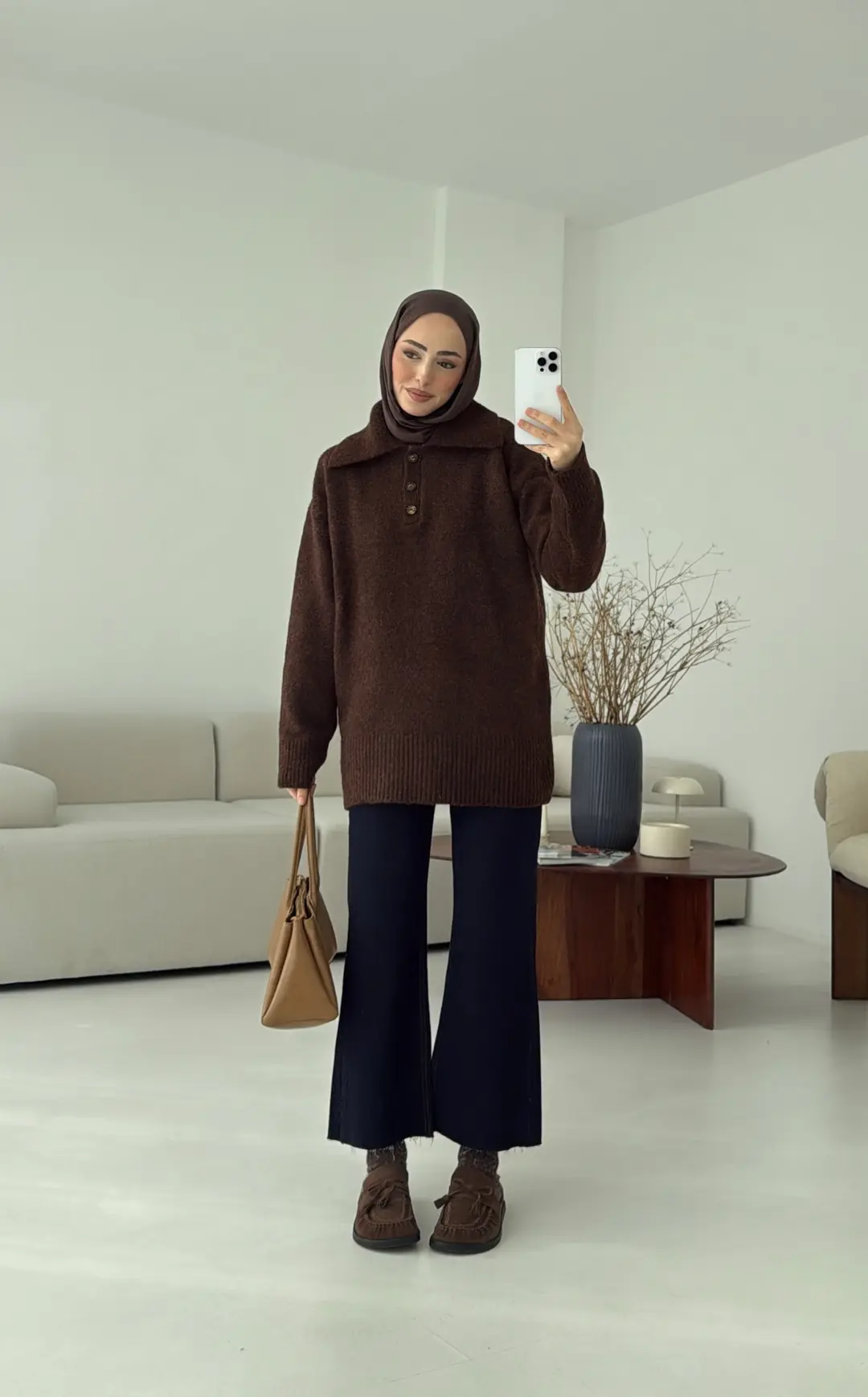 Premium Kalın Yakalı Kazak Kahve - Görsel 4