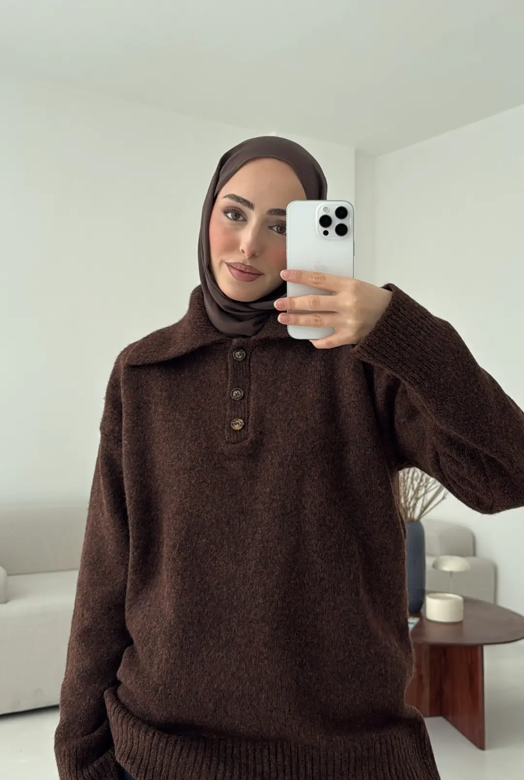 Premium Kalın Yakalı Kazak Kahve - Görsel 7