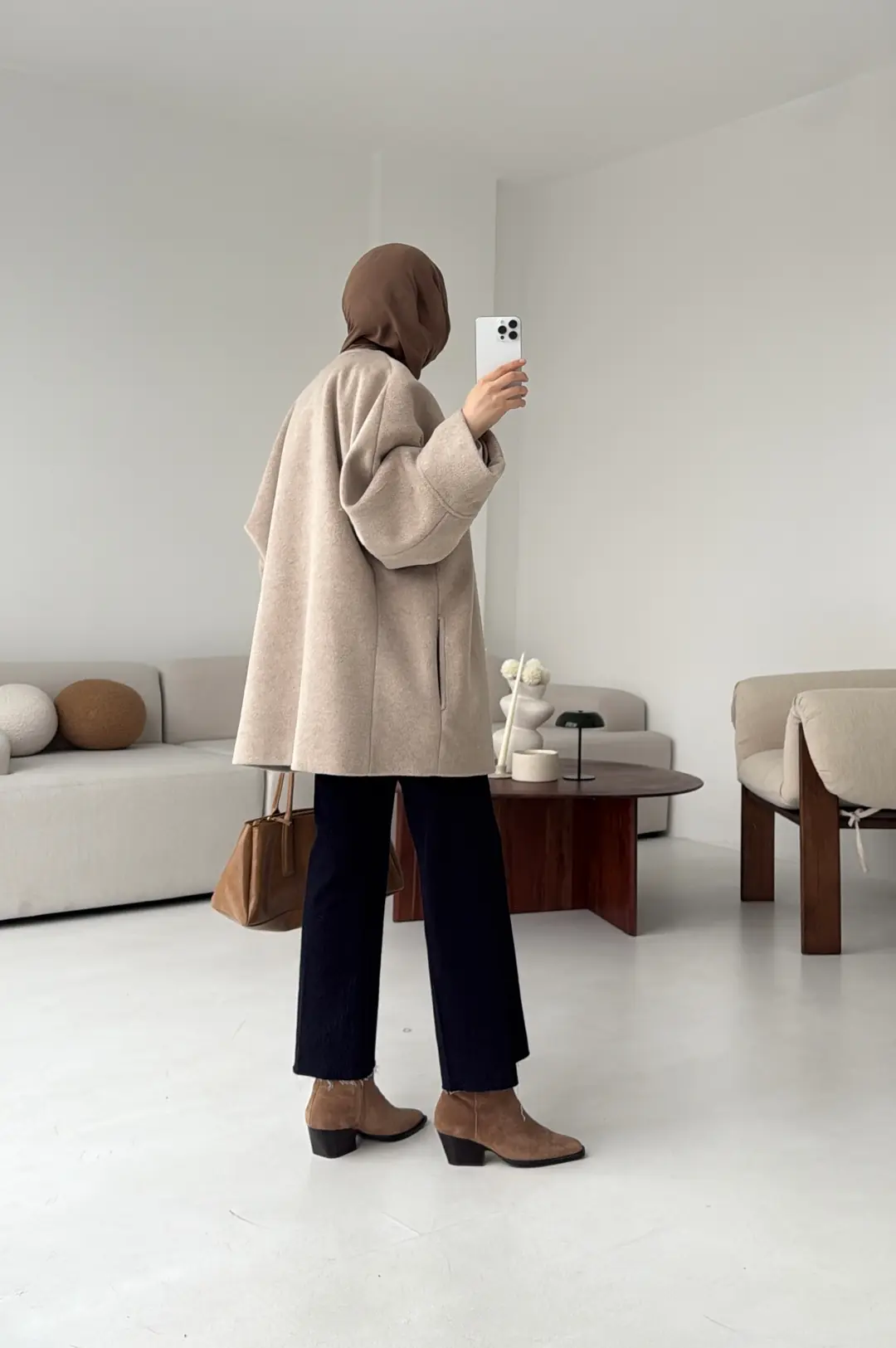 Premium Kuşaklı Kaşe Kaban Bej - Görsel 6