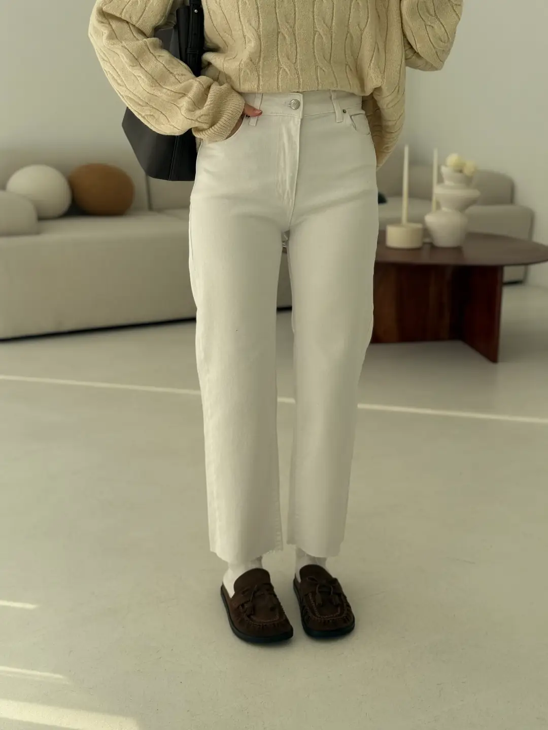 Premium Paçası Kesik Beyaz Jean - Görsel 12