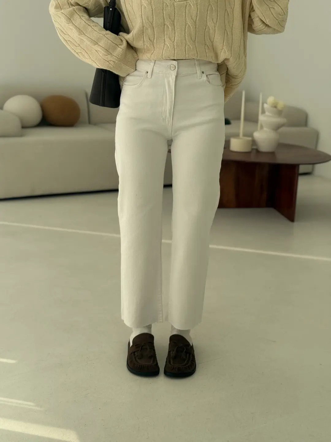 Premium Paçası Kesik Beyaz Jean - Görsel 13