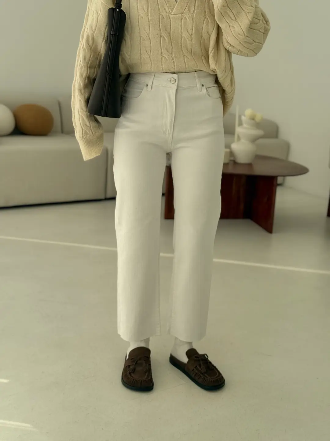 Premium Paçası Kesik Beyaz Jean - Görsel 8